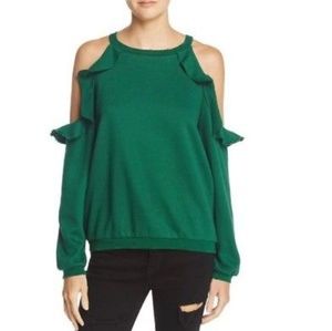 Honey Punch Green Cold Shoulder Ruffle Sweatshirt